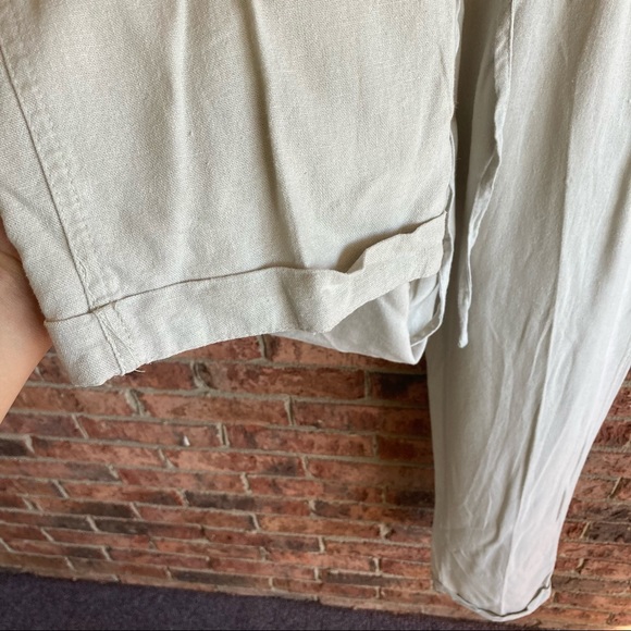{ JUST LIVING } Tan Khaki Pre Cuffed Straight Leg Linen Pants - Picture 5 of 9